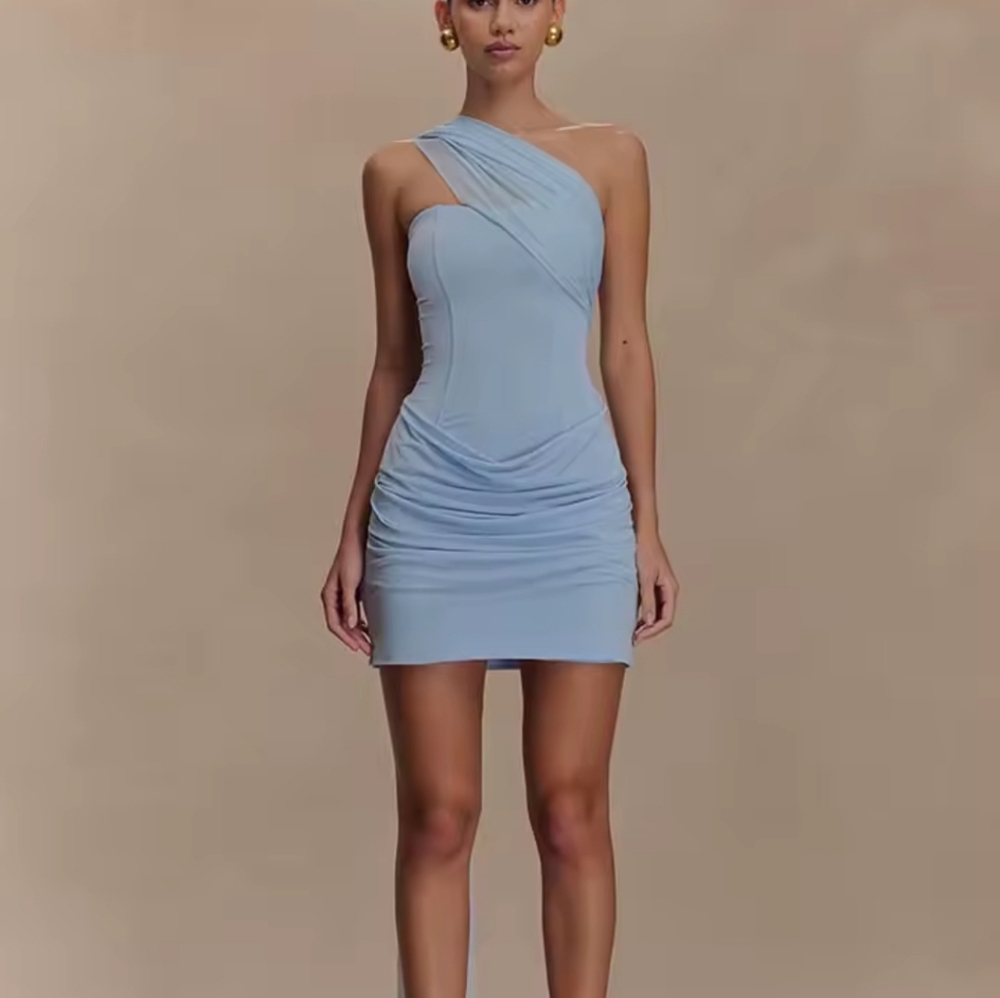 Sexy Mini Dress WomenFashion Off-shoulder Sleeveless Backless Draped RuchedBod - Picture 2 of 4